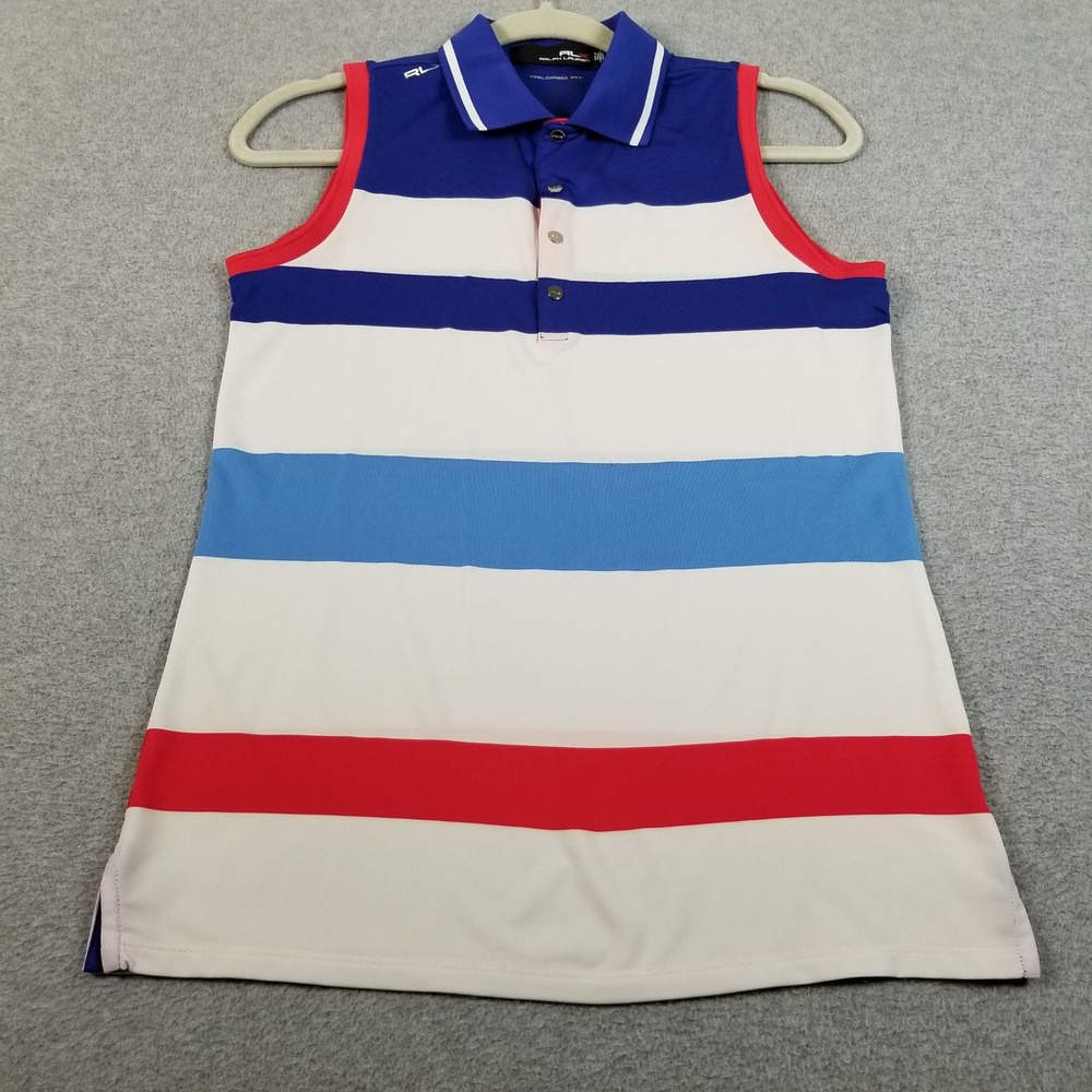 RLX Ralph Lauren Polo Shirt Women S Small Blue White Red Striped Golf Sleeveless